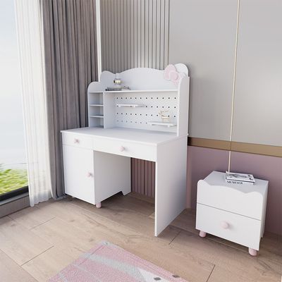 Kitty 2Drawers 1Door Study Desk & Hutch W/USB-White+Pink