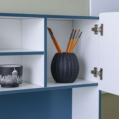 Knight 1Drawers 1Door Study Desk & Hutch With Usb-White+Teal+Blue