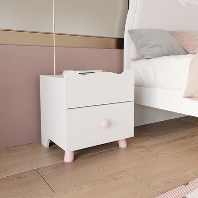 Kitty 120x200 Bedroom Set With Upholstered Headboard-White+Pink