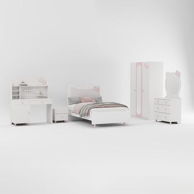 Kitty 120x200 Bedroom Set With Upholstered Headboard-White+Pink