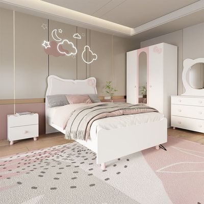 Kitty 120x200 Bedroom Set With Upholstered Headboard-White+Pink