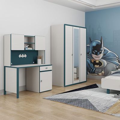 Knight 120x200 Bedroom Set With Upholstered Headboard-White+Teal Blue