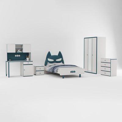 Knight 120x200 Bedroom Set With Upholstered Headboard-White+Teal Blue Knight 120x200 Bedroom Set With Upholstered Headboard-White+Teal Blue