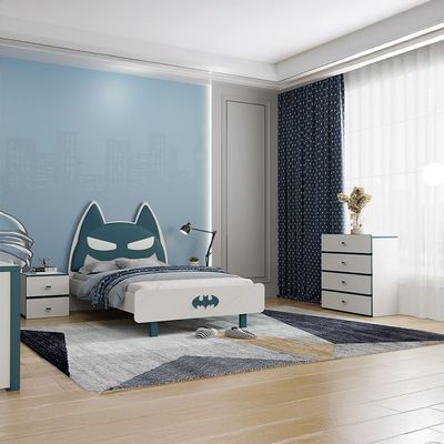Knight 120x200 Bedroom Set With Upholstered Headboard-White+Teal Blue