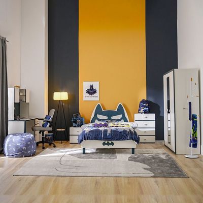 Knight 120x200 Bedroom Set With Upholstered Headboard-White+Teal Blue