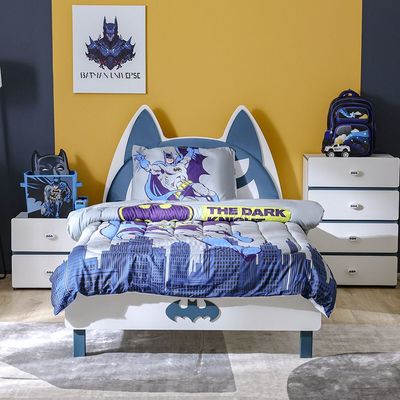 Knight 120x200 Bedroom Set With Upholstered Headboard-White+Teal Blue