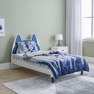 Knight 120x200 Bed With Upholstered Headboard-White+Teal Blue