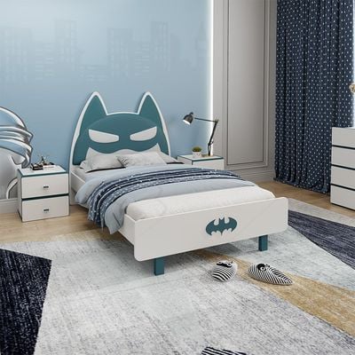 Knight 120x200 Bed W/Upholstered Headboard-White+Teal Blue