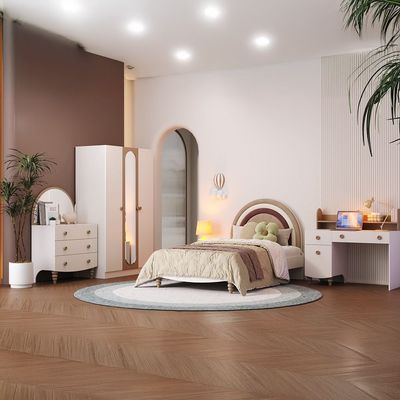 Caramel 120x200 Bedroom Set W/Upholstered Headboard-White+Brown Caramel 120x200 Bedroom Set W/Upholstered Headboard-White+Brown