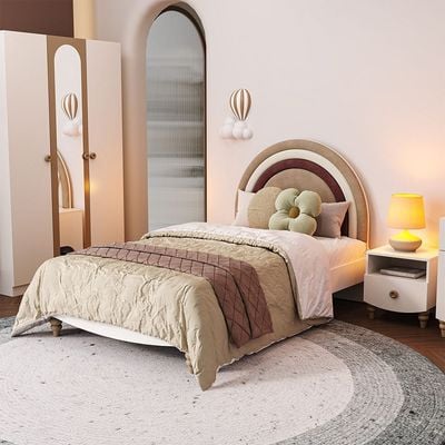 Caramel 120x200 Bed W/Upholstered Headboard-White+Brown