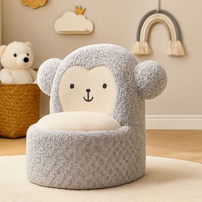 Fluffy Momo Kids Chair-Light Grey+White