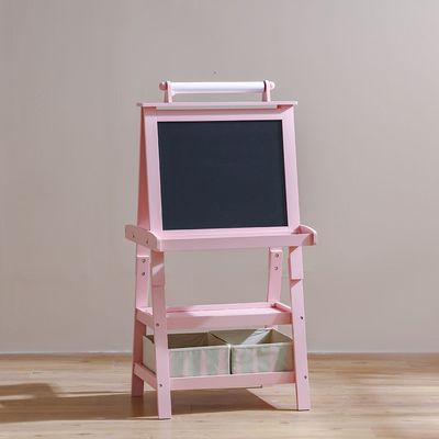 Candy Easel White+Black Board With 2 Fabric Storage Organiser/ Writing Paper Roll & Cup Holder-Pink