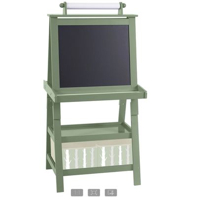 Little Bear Easel White+Black Board With 2 Fabric Storage Organiser/ Writing Paper Roll & Cup Holder-Green