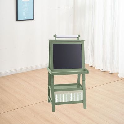 Little Bear Easel White+Black Board With 2 Fabric Storage Organiser/ Writing Paper Roll & Cup Holder-Green