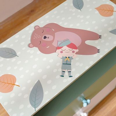 Little Bear 2Drawer & 1 Open Shelf Kids Chest Of Drawers-Green & White