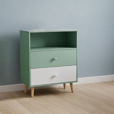 Little Bear 2Drawer & 1 Open Shelf Kids Chest Of Drawers-Green & White