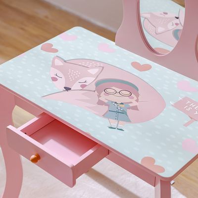 Candy Vanity Set With Mirror+Stool & 1Drawer-Pink
