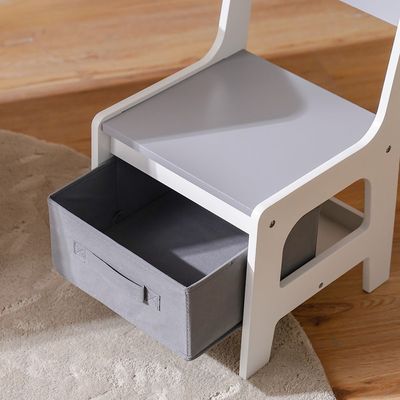 Little Learner's 1+2 Kids Table With Storage/ Lego Top/ 6 Fabric Storage Organiser & Chair Set-White & Grey