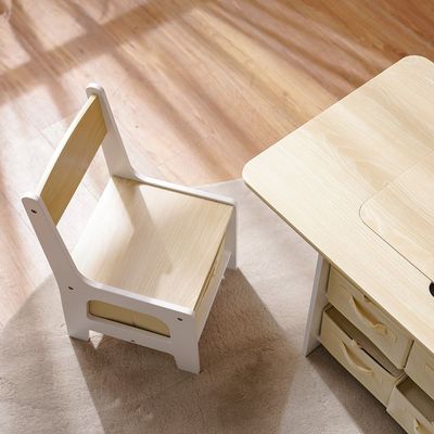 Little Learner's 1+2 Kids Table & Chair Set With Storage+Lego Top Table & 6 Fabric Storage Organiser-White & Oak