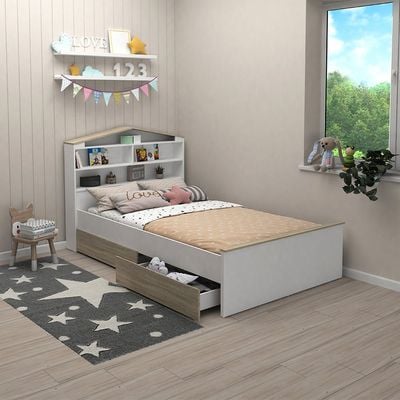 Stanley-V2 120x200 House Bed With 2 Drawers-Sonoma Oak & White