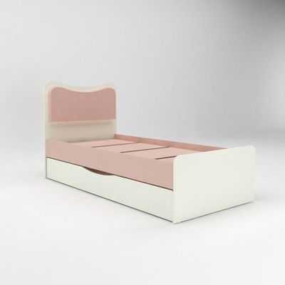 Candy 90x200 Kids Bed With Upholstered Headboard & 90x200 Trundle Bed-Blush Pink+Cream