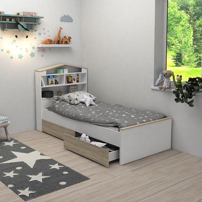 Stanley-V2 90x200 House Bed With 2 Drawers-Sonoma Oak & White