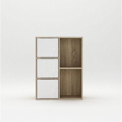 Kinder 3Door Book Case With Open Shelves-White & Sonoma Oak
