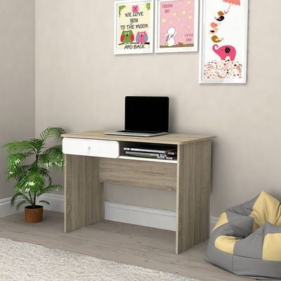 Kinder Study Desk With 1 Drawer-White & Sonoma Oak