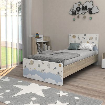 Kinder Space 90x200 Kids Bed-White & Sonoma Oak
