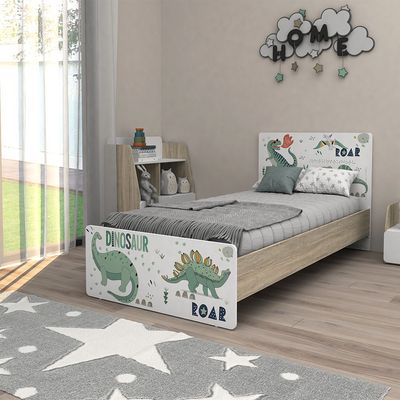 Kinder Dino 90x200 Kids Bed-White & Sonoma Oak