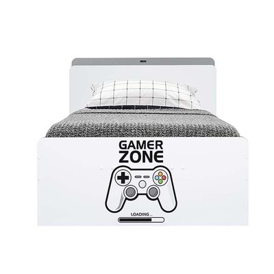 Gamerzone 120X200 Headboard Storage Bed with Usb-White & Grey (Trundle Bed Sold Separately)