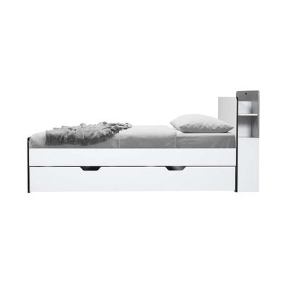 Gamerzone 120X200 Headboard Storage Bed with Usb-White & Grey (Trundle Bed Sold Separately)