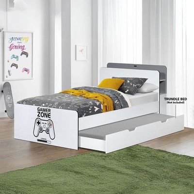 Gamerzone 120X200 Headboard Storage Bed with Usb-White & Grey (Trundle Bed Sold Separately)