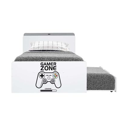 Gamerzone 120X200 Headboard Storage Bed with Usb-White & Grey (Trundle Bed Sold Separately)