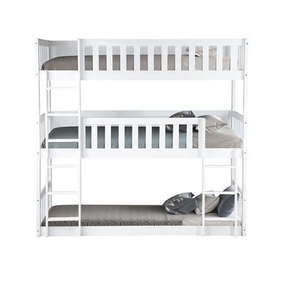Derby Climber 90x200 Solid Wood Triple Bunk Bed - White - With 2-Year Warranty