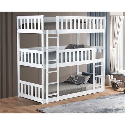 Derby Climber 90x200 Solid Wood Triple Bunk Bed - White - With 2-Year Warranty
