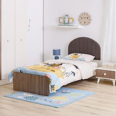 Golf 90x200 Upholstered Bedroom Set with USB - Walnut/Cream - With 5-Year Warranty