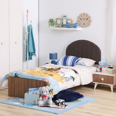 Golf 90x200 Upholstered Bedroom Set with USB - Walnut/Cream - With 5-Year Warranty