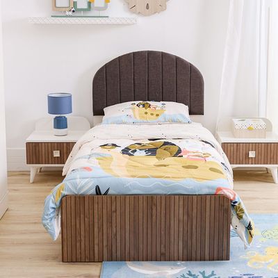 Golf 90x200 Upholstered Bedroom Set with USB - Walnut/Cream - With 5-Year Warranty