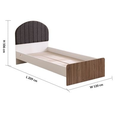 Golf 90X200 Upholstered Bed W/Usb-Walnut & Cream