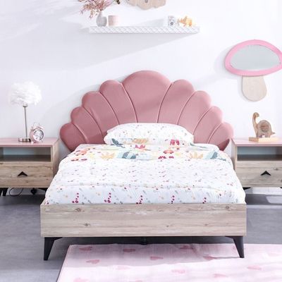 Bliss 120x200 Upholstered Bedroom Set with USB - Oak/Pink - With 5-Year Warranty