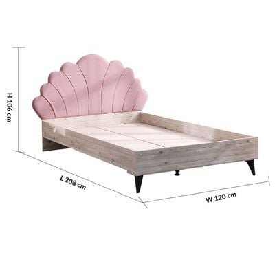 Bliss 120X200 Upholstered Bedroom Set W/Usb-Oak & Pink