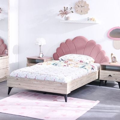 Bliss 120X200 Upholstered Bedroom Set W/Usb-Oak & Pink