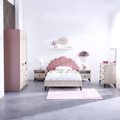 Bliss 120X200 Upholstered Bedroom Set W/Usb-Oak & Pink