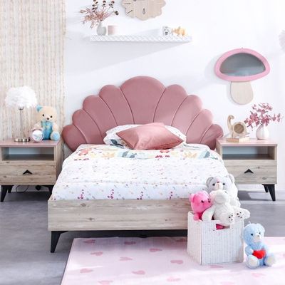 Bliss 120x200 Upholstered Bedroom Set with USB - Oak/Pink - With 5-Year Warranty