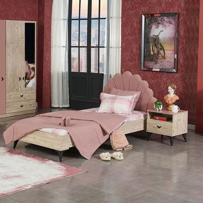 Bliss 120X200 Upholstered Bedroom Set W/Usb-Oak & Pink