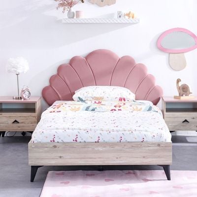 Bliss 120X200 Upholstered Bed W/Usb-Oak & Pink