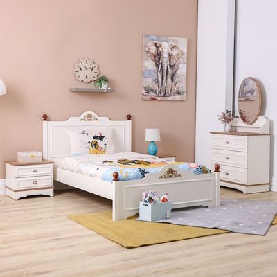 Eva 120x200 Bedroom Set with USB - Cream/Oak - With 5-Year Warranty