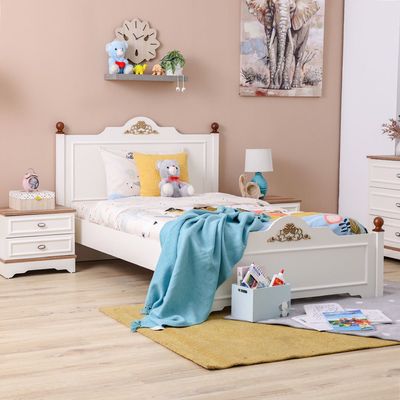 Eva 120x200 Single Bed with USB - Cream/Oak - With 5-Year Warranty