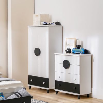 Panda 90x190 Bedroom Set with Headboard Storage & Front Drawer Storage - White/Black - With 2-Year Warranty